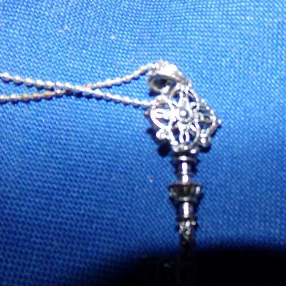 Vintage Skeleton Key to My Heart Happiness Austrian Crystal Pendant Necklace - Picture 5 of 7